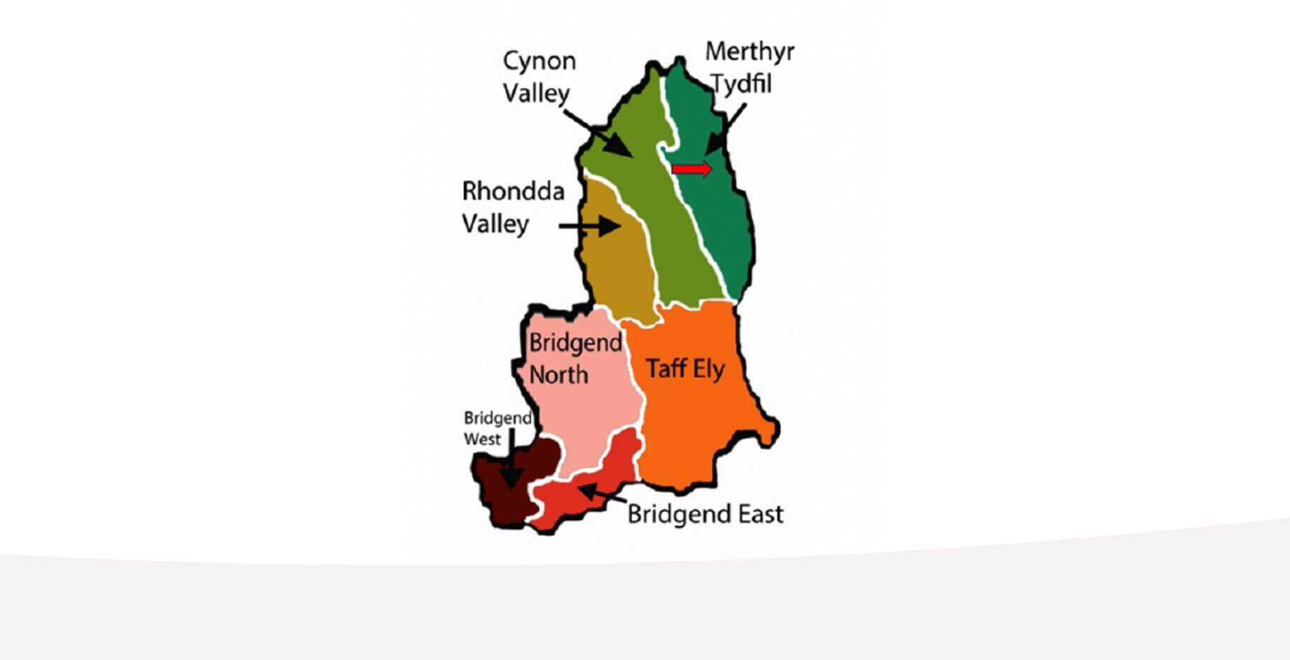 Map showing Cwm Taf area